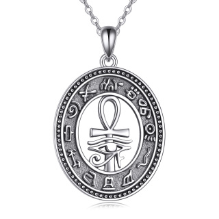 Sterling Silver Ankh & Eye Of Horus Pendant Necklace-5