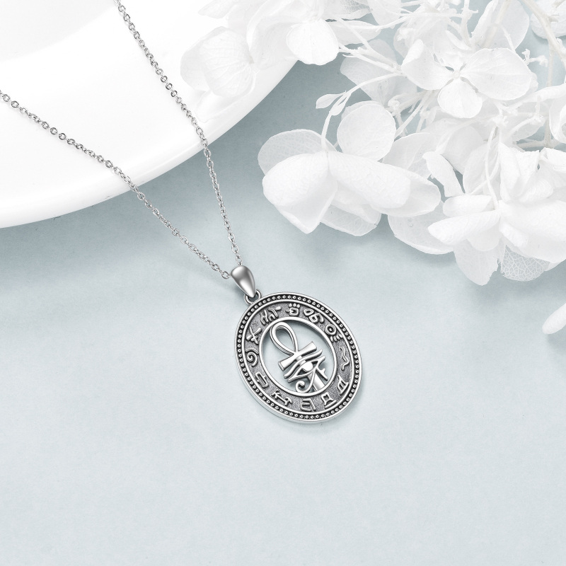 Collana con ciondolo Ankh e Occhio di Horus in argento sterling-3