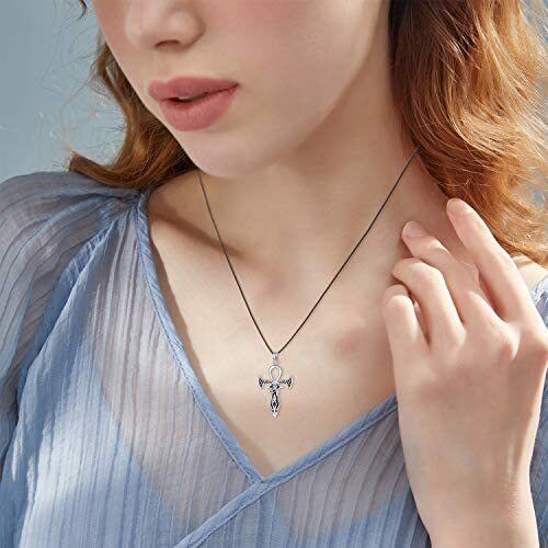 Collier en argent sterling avec pendentif Ankh et œil d'Horus en zircon cubique-2