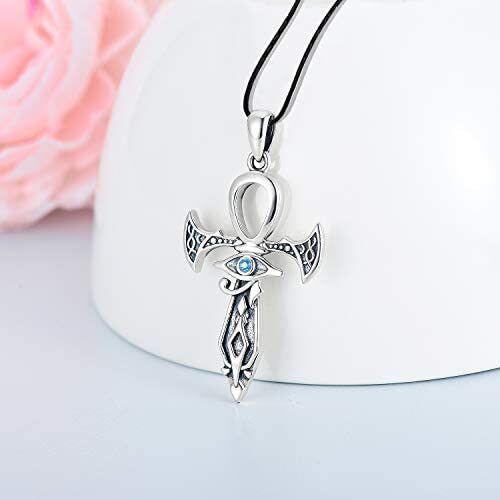 Sterling Silver Cubic Zirconia Ankh & Eye Of Horus Pendant Necklace-3