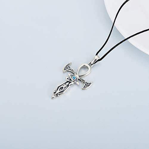 Collana con ciondolo Ankh e Occhio di Horus in argento sterling con zirconia cubica-4