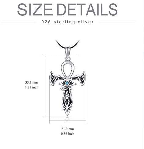 Ankh de plata de ley de circonio cúbico y ojo de Horus collar colgante-5