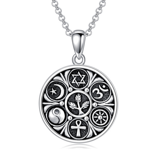 Collar con colgante de plata de ley Ankh & Ohm & Estrella de David & Yin Yang