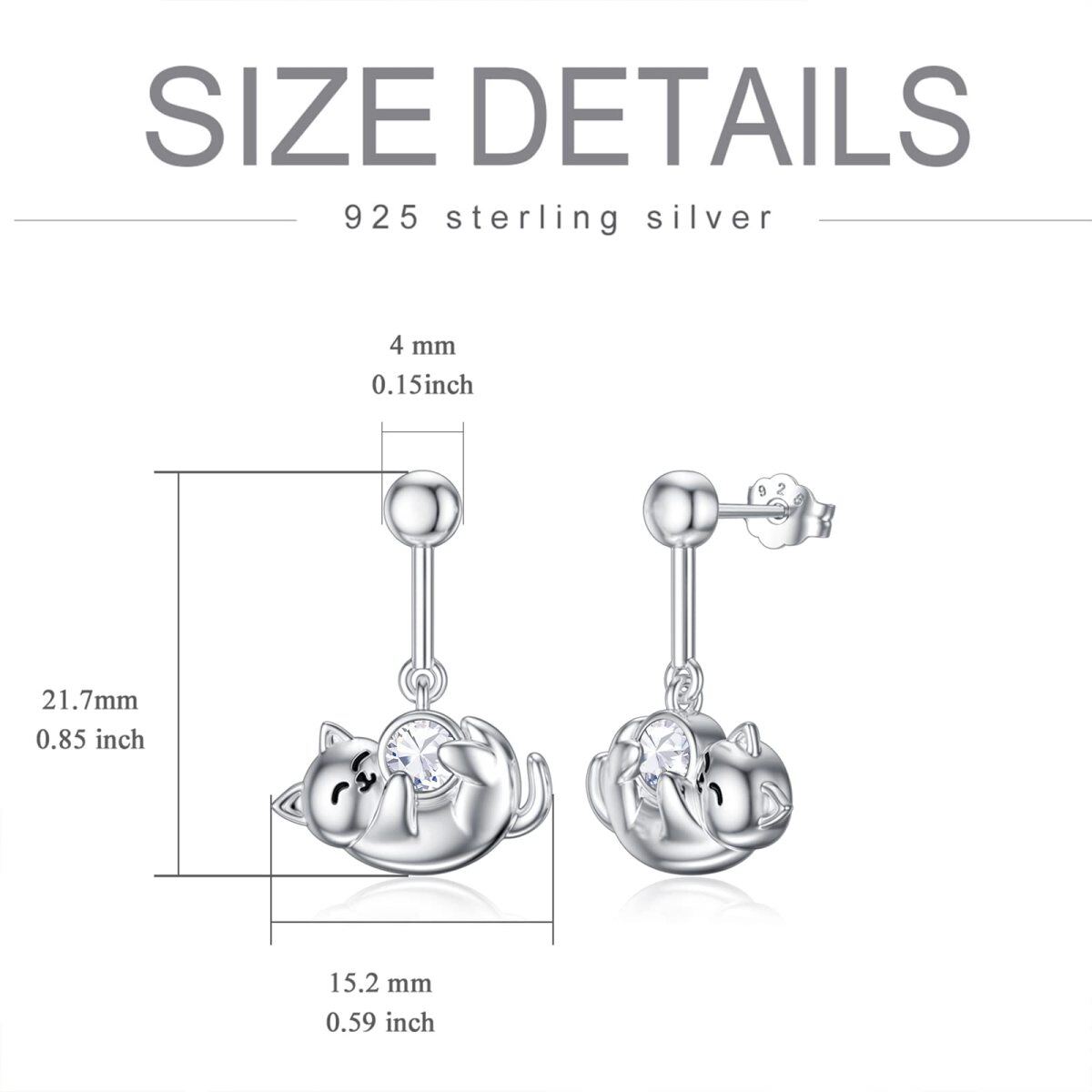 Sterling Silver April Birthstone Clear Cubic Zirconia Cat Stud Earrings for Girls Women-4