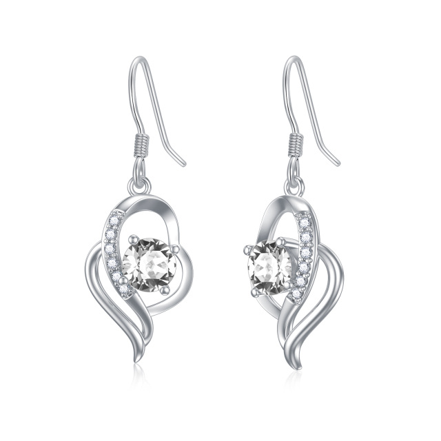 Sterling Silver April Birthstone Crystal Heart Drop Earrings for Girls Women-1