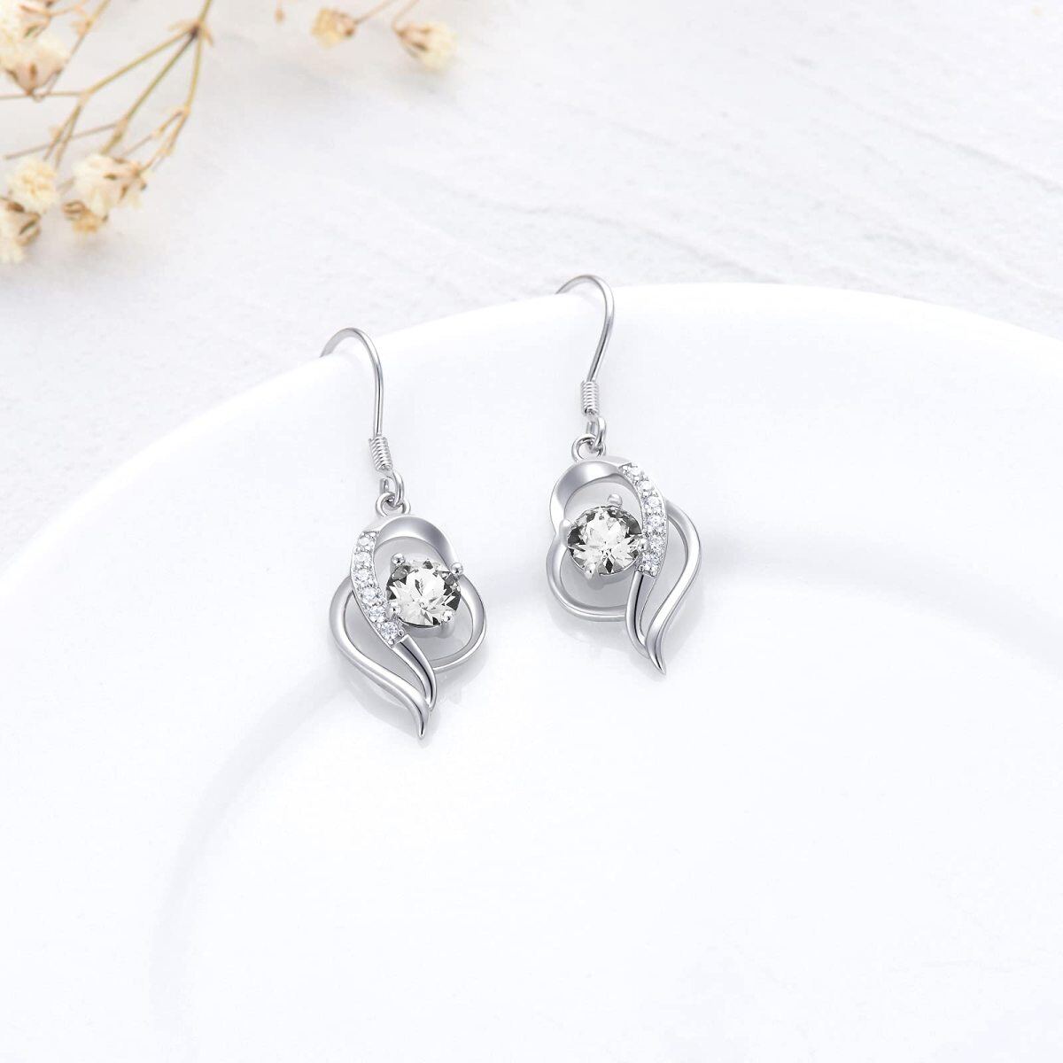 Sterling Silver April Birthstone Crystal Heart Drop Earrings for Girls Women-3