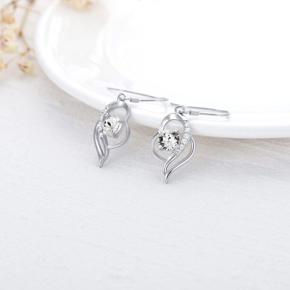 Sterling Silver April Birthstone Crystal Heart Drop Earrings for Girls Women-4