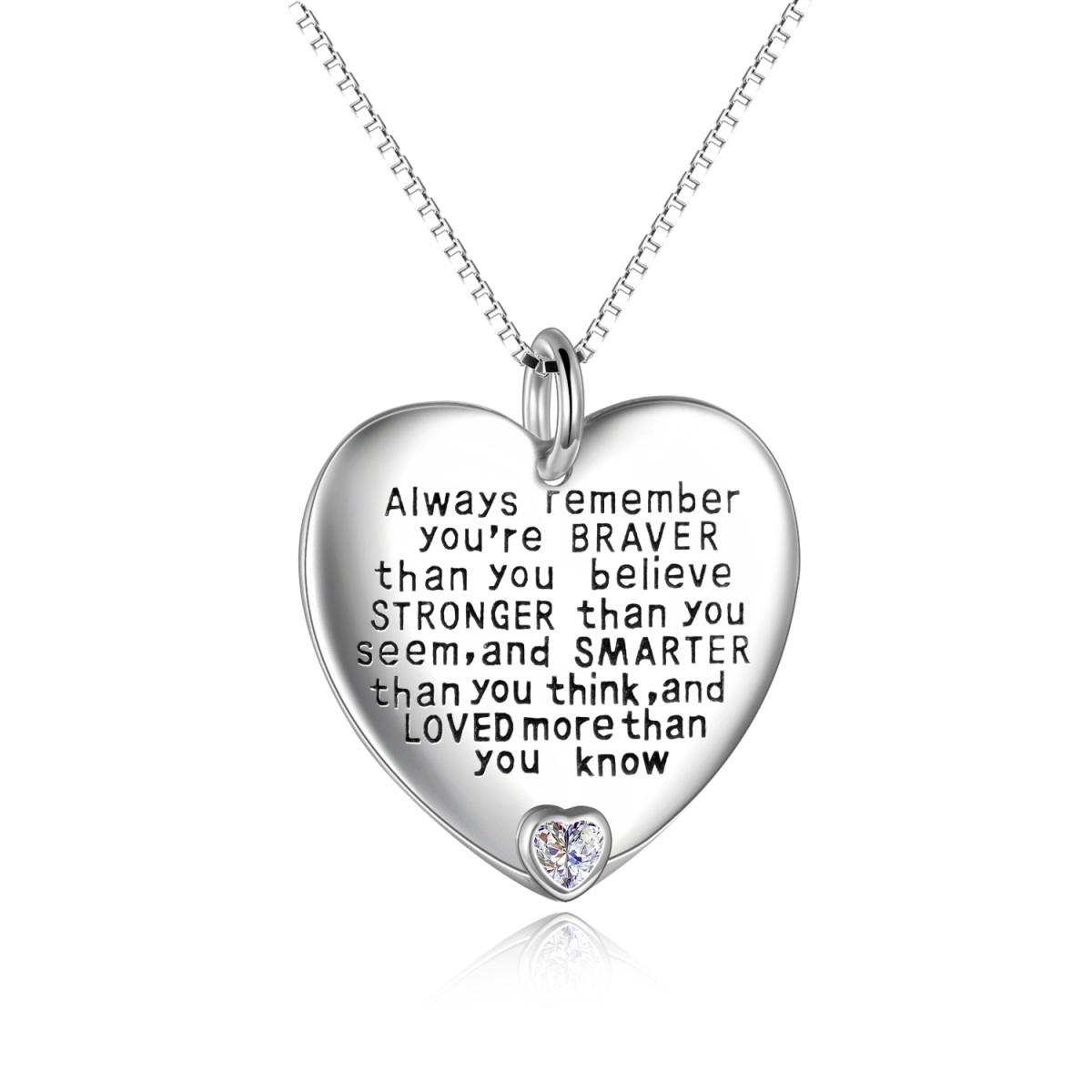 Sterling Silver April Birthstone Cubic Zirconia Heart Pendant Inspirational Necklace-1