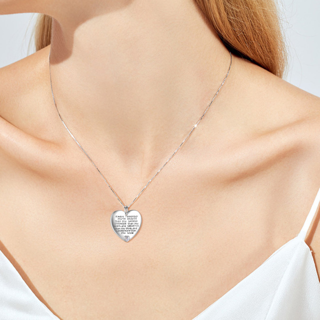 Sterling Silver April Birthstone Cubic Zirconia Heart Pendant Inspirational Necklace-2