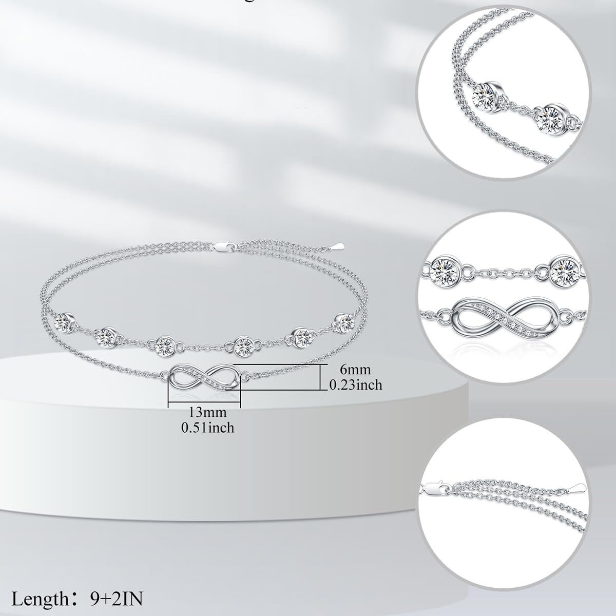 Bracelet de cheville multicouche en argent sterling avec pierre de naissance du mois d'avril et zircone cubique-4