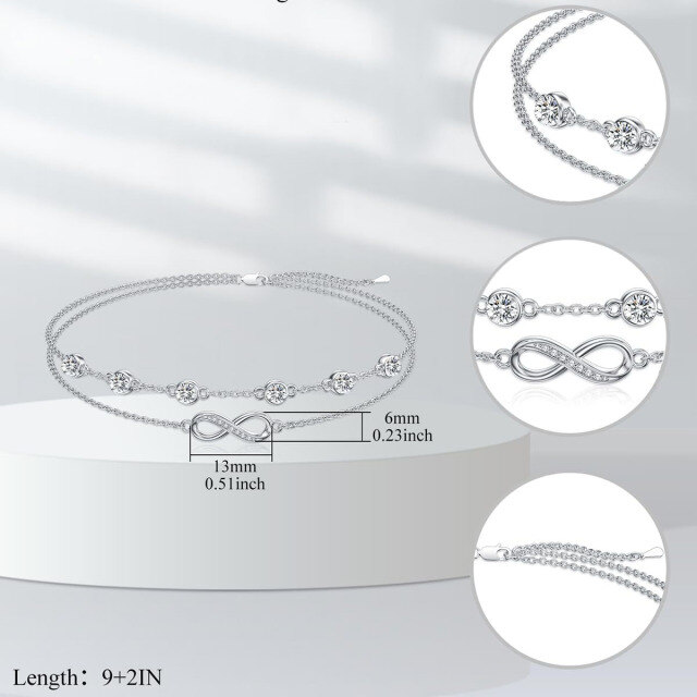 Sterling Zilveren Cubic Zirconia April Geboortesteen Infinity Symbool Meerlaagse Enkelband-4