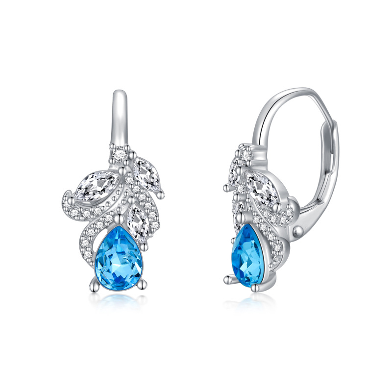 Sterling Silver Crystal Drop Shape Lever-back Earrings-15