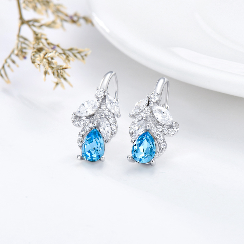 Sterling Silver Crystal Drop Shape Lever-back Earrings-3
