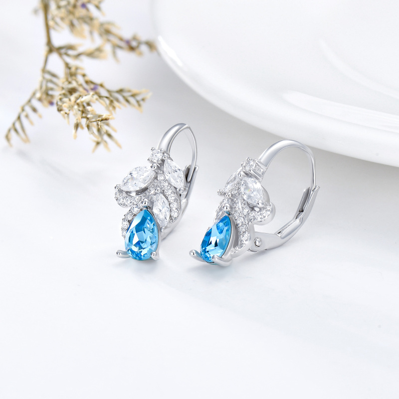 Sterling Silver Crystal Drop Shape Lever-back Earrings-4