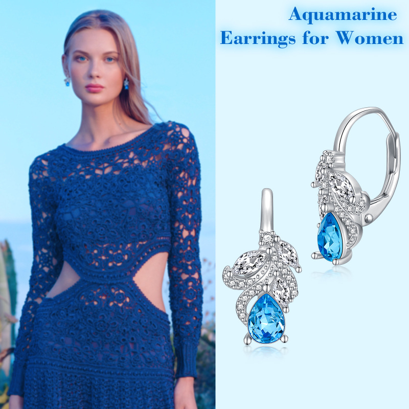 Sterling Silver Crystal Drop Shape Lever-back Earrings-5