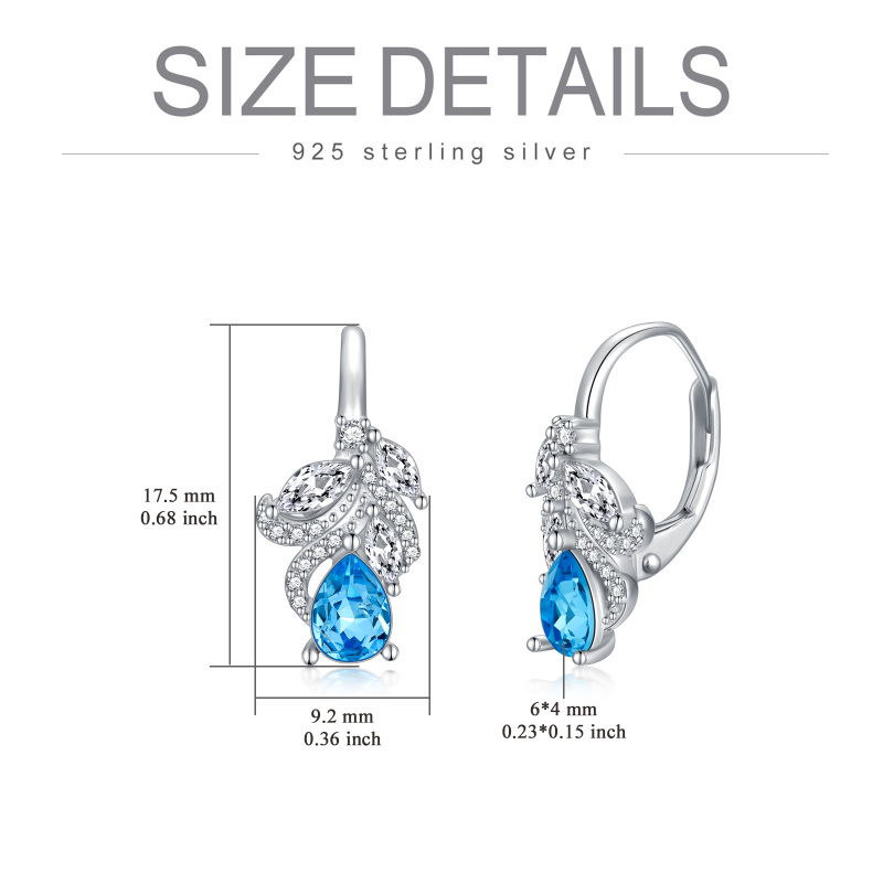 Sterling Silver Crystal Drop Shape Lever-back Earrings-6