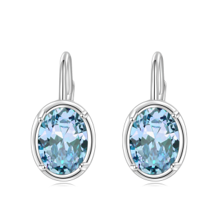 Sterling Silver Aquamarine Oval Shaped Lever-back Earrings-42