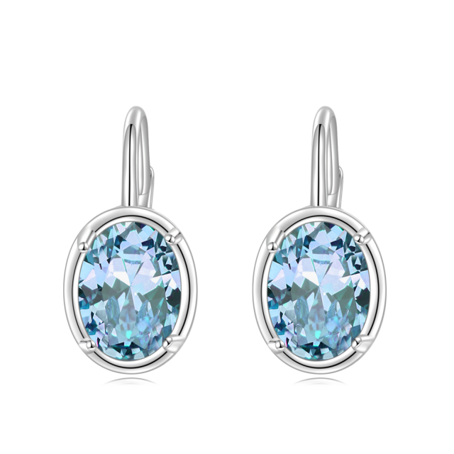 Sterling Silver Aquamarine Oval Shaped Lever-back Earrings