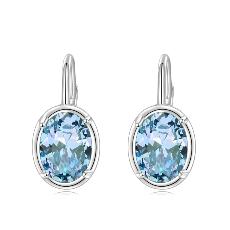 Sterling Silver Aquamarine Oval Shaped Lever-back Earrings-1