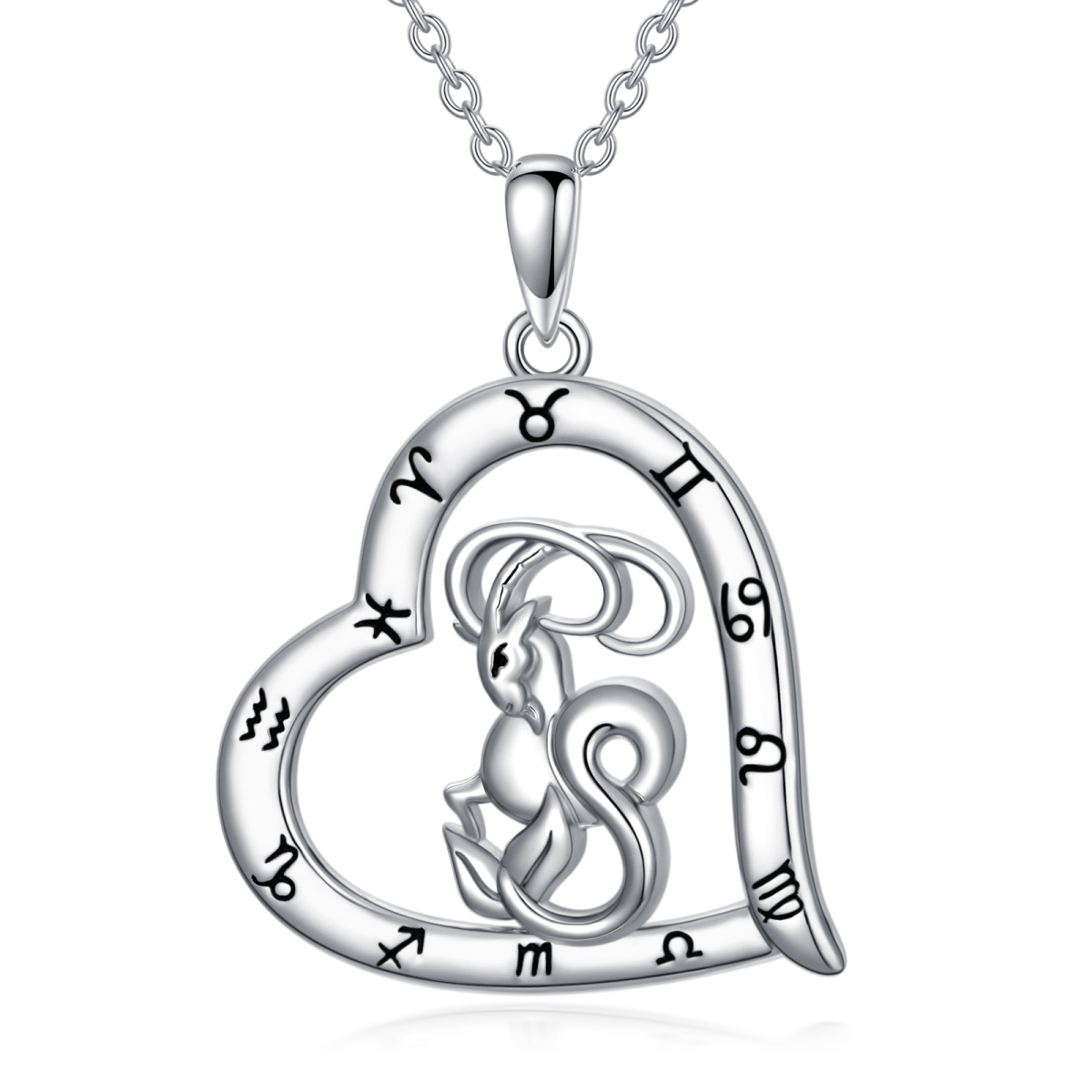 Sterling Silver Heart Aries Pendant Necklace 12 Zodiac Constellations Jewelry-1