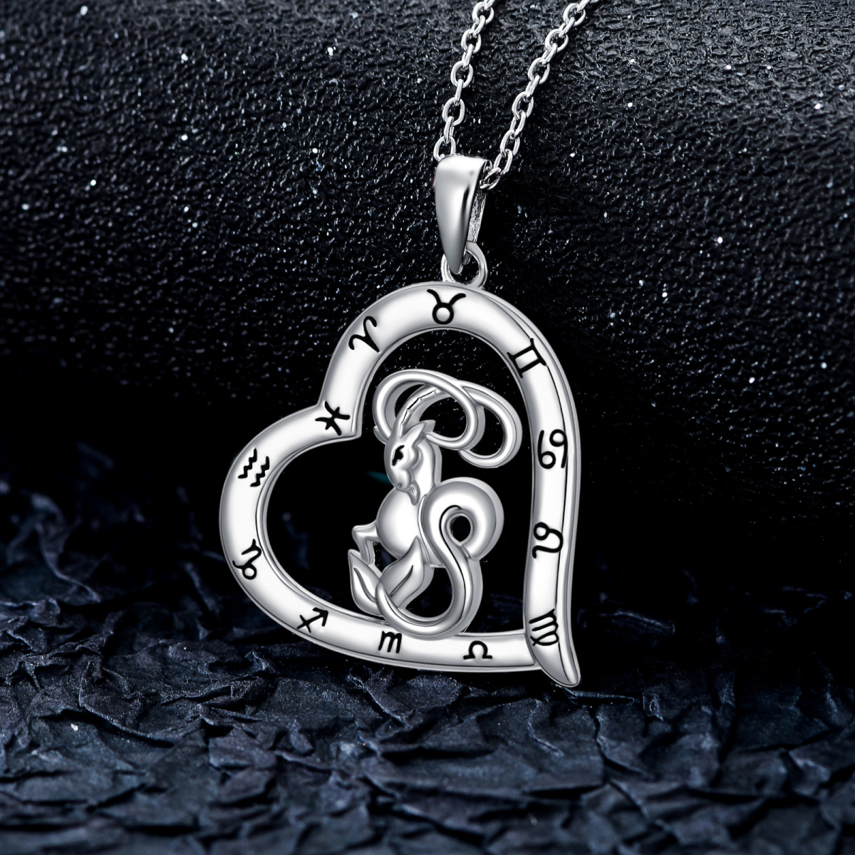 Sterling Silver Heart Aries Pendant Necklace 12 Zodiac Constellations Jewelry-4