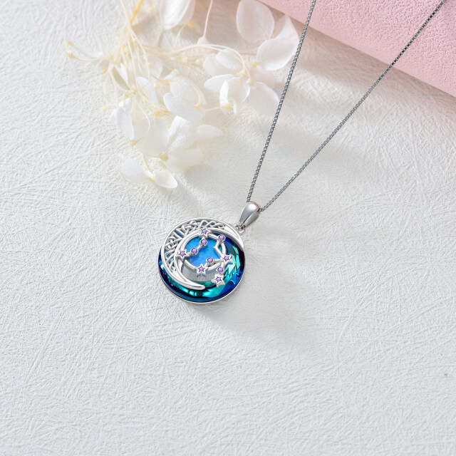 Sterling Silver Aquarius Circular Opal With Crystal Pendant Necklace-4