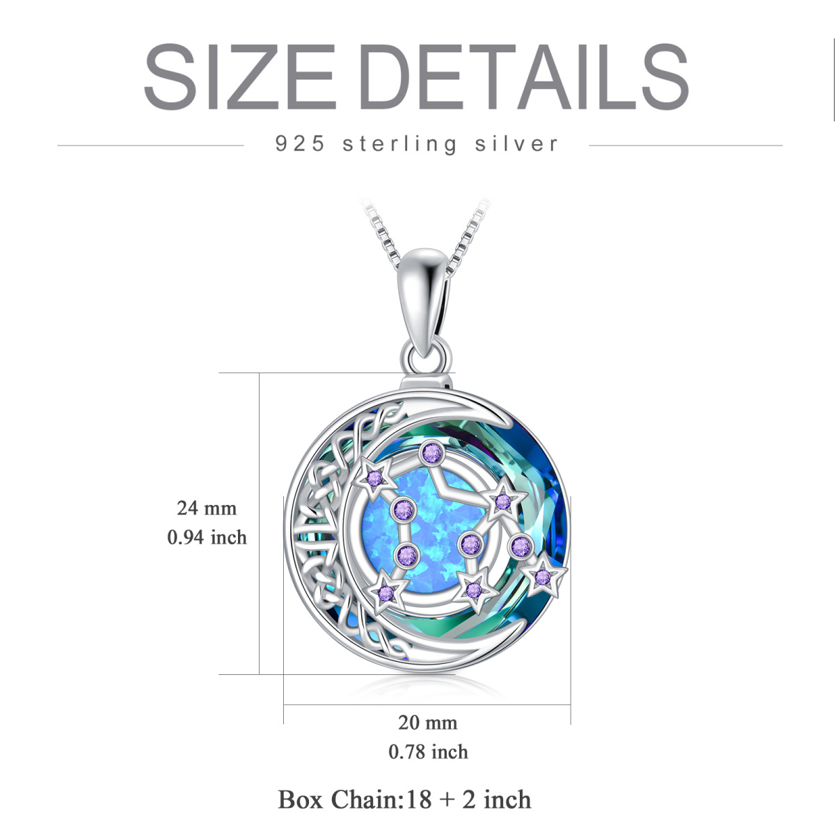 Collier pendentif en argent sterling avec opale circulaire Aquarius et cristal-5