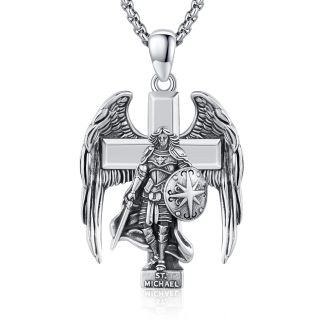 Sterling Silver Archangel Saint Michael Cross Pendant Necklace for Men-2