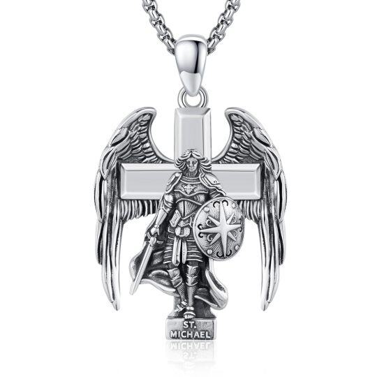 Collar con colgante de cruz de San Miguel Arcángel en plata de ley para hombre