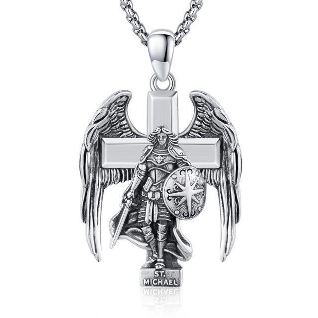 Collier avec pendentif en argent sterling avec croix de l'archange Saint-Michel pour homme-1