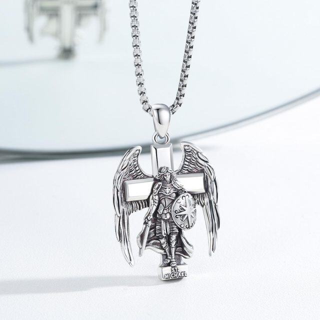 Collana con ciondolo a croce dell'Arcangelo San Michele in argento sterling per uomo-4