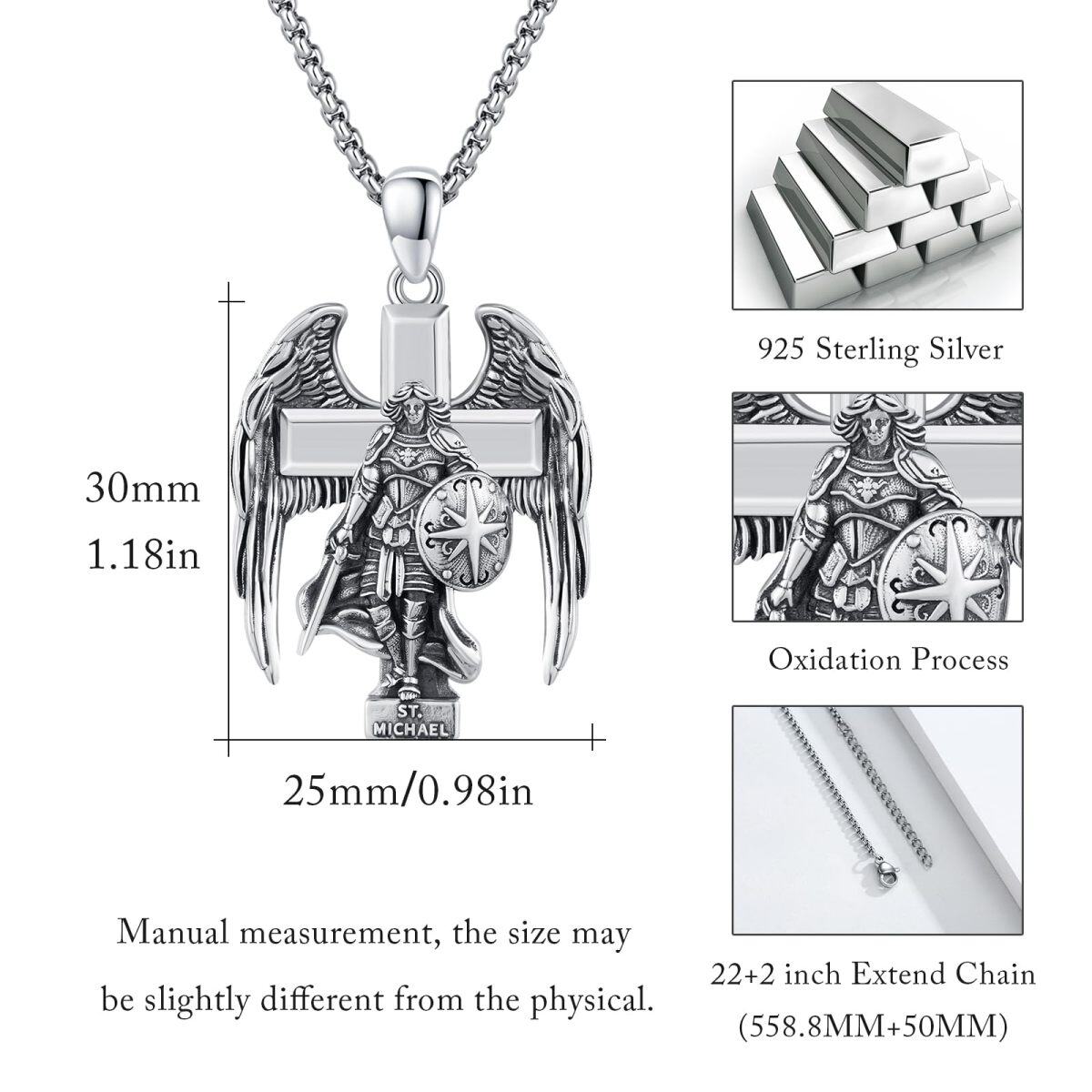 Sterling Silver Archangel Saint Michael Cross Pendant Necklace for Men-5