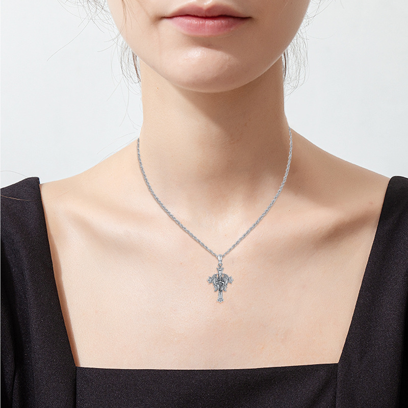 Sterling Silver Archangel Saint Michael Cross Pendant Necklace for Men-3