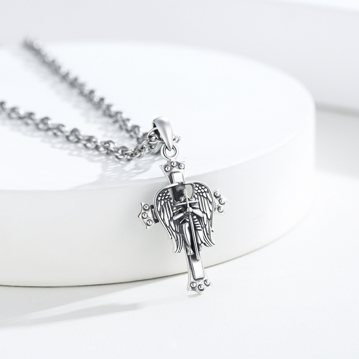 Sterling Silver Archangel Saint Michael Cross Pendant Necklace for Men-4