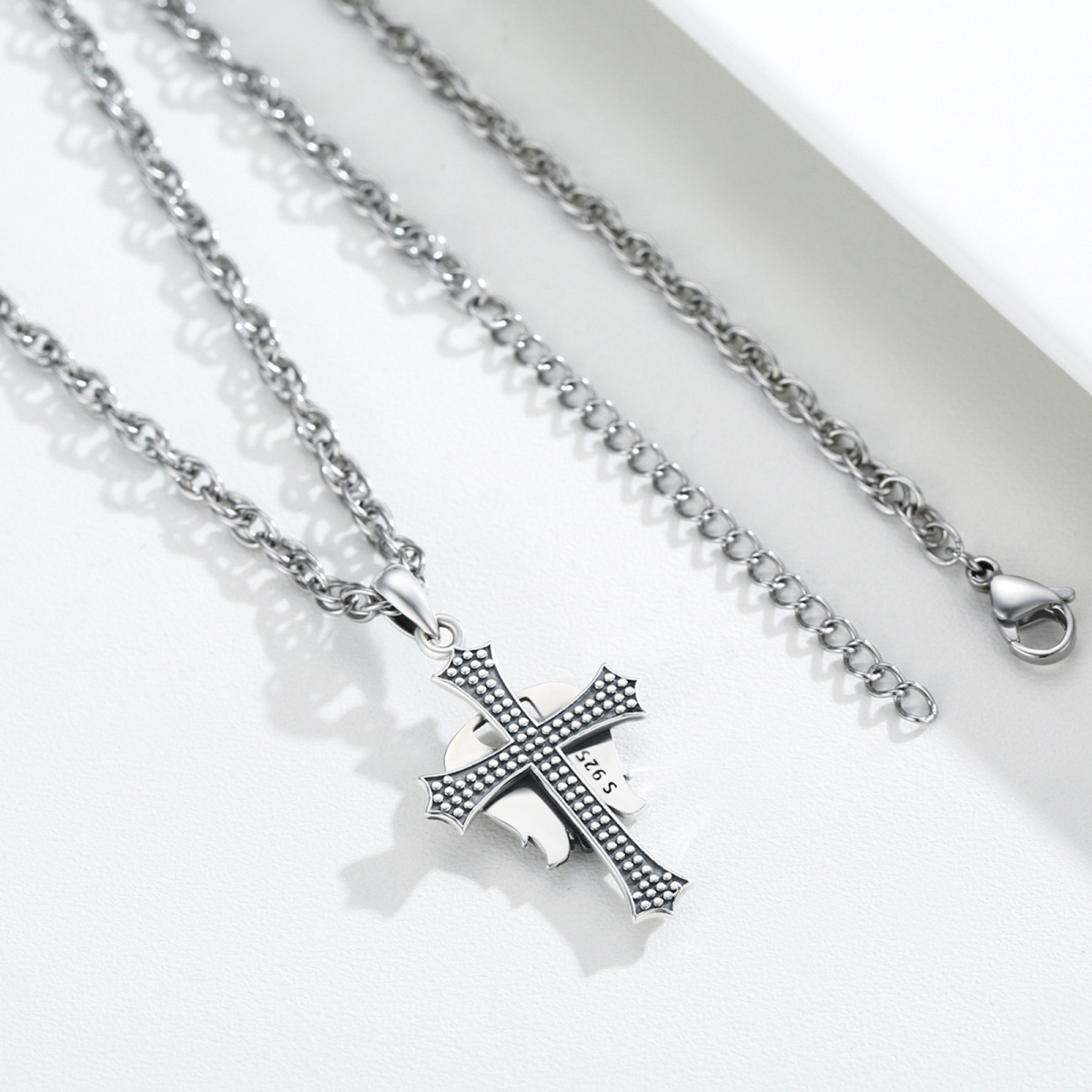 Sterling Silver Archangel Saint Michael Cross Pendant Necklace for Men-5