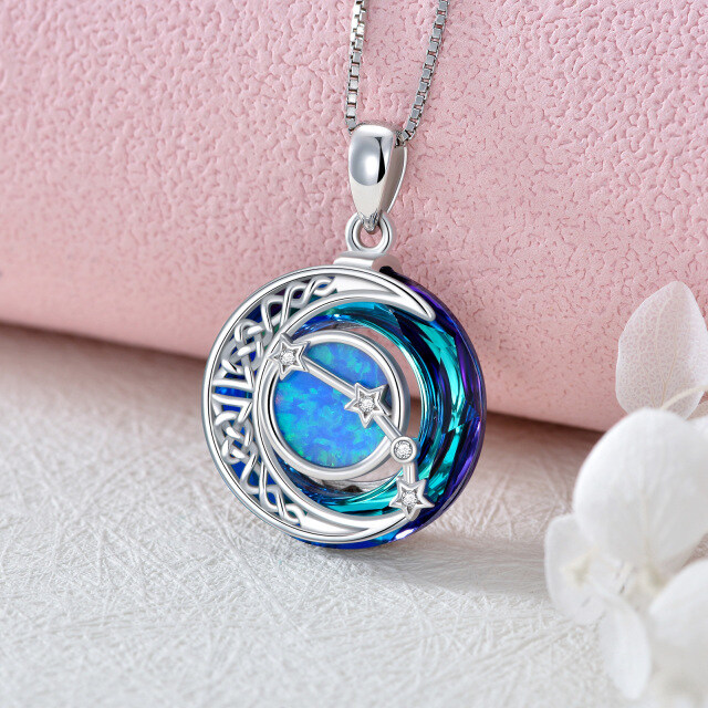 Sterling Silver Aries Circular Opal With Crystal Pendant Necklace-3