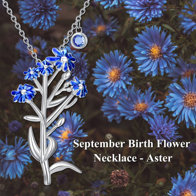 Collana con ciondolo a forma di aster in argento sterling con zirconia cubica-4