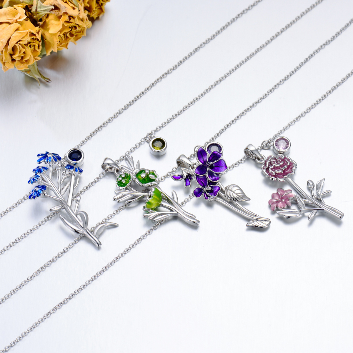 Sterling Silver Cubic Zirconia Aster Pendant Necklace-6