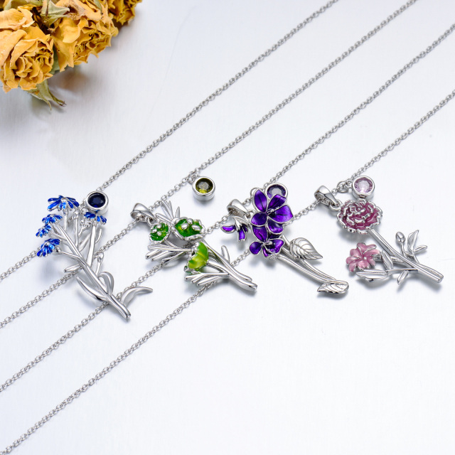 Collana con ciondolo a forma di aster in argento sterling con zirconia cubica-6