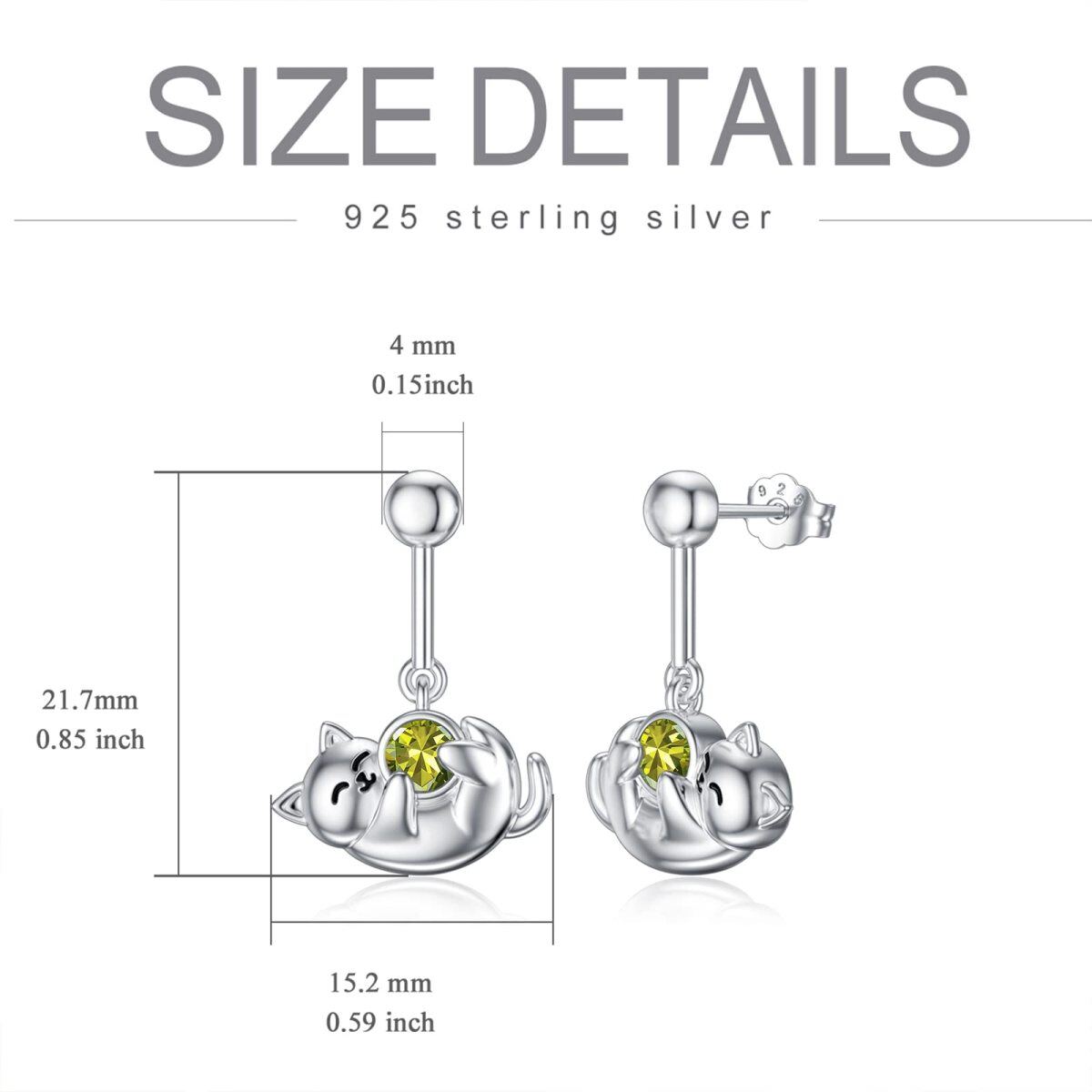 Sterling Silver August Birthstone Cubic Zirconia Cat Stud Earrings for Girls Women-4