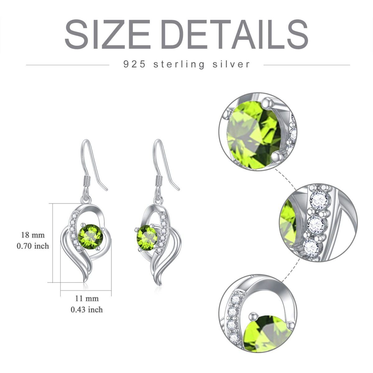 Sterling Silver August Birthstone Crystal Heart Drop Earrings for Girls Women-5