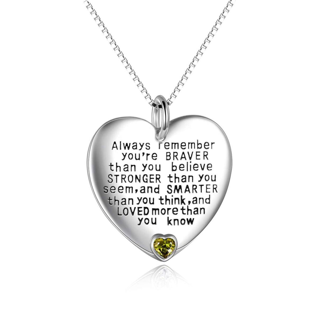 Sterling Silver August Birthstone Cubic Zirconia Heart Pendant Necklace Inspirational Gift-1