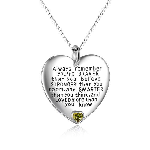 Sterling Silver August Birthstone Cubic Zirconia Heart Pendant Necklace Inspirational Gift-1