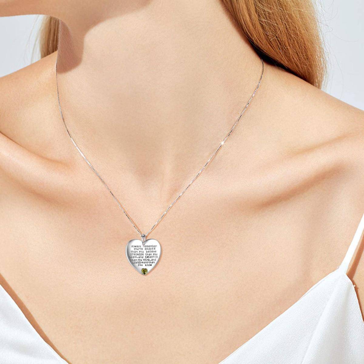 Plata de ley de agosto Piedra de nacimiento Cubic Zirconia Corazón Collar Colgante Regalo-2