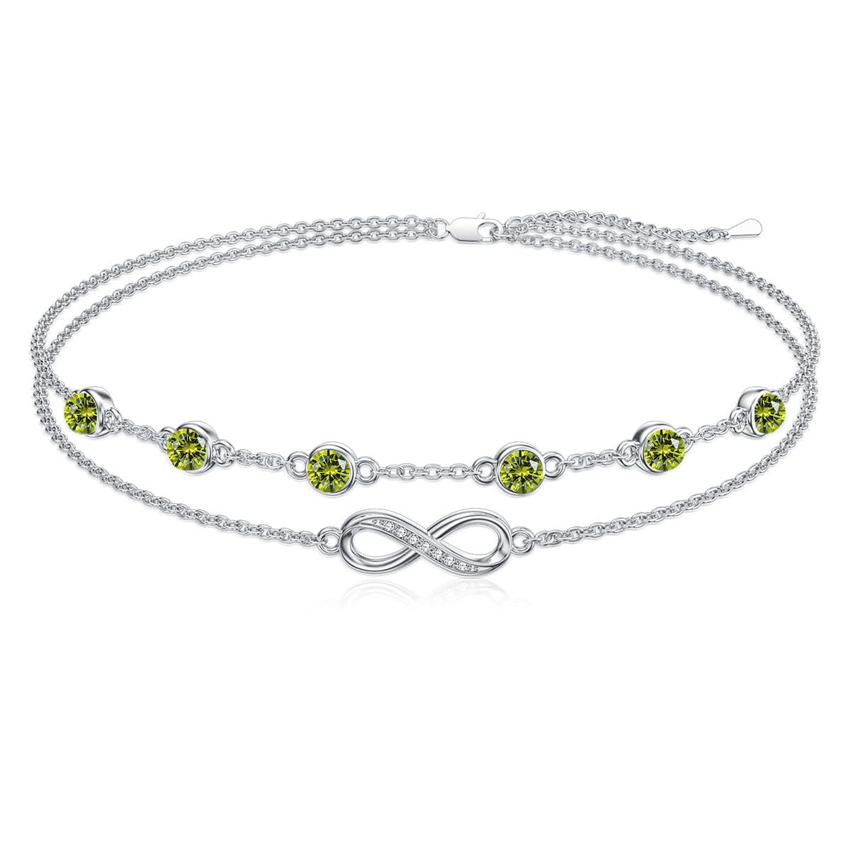 Bracelet de cheville multicouche en argent sterling avec pierre de naissance d'août et zircone cubique symbole de l'infini-1