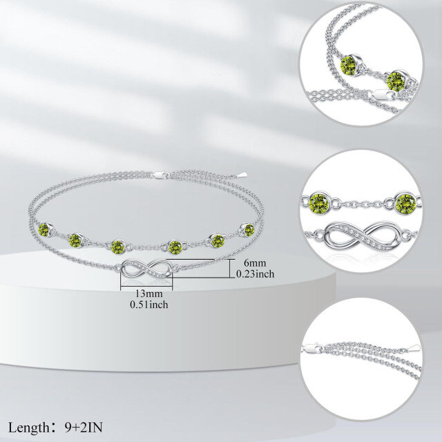 Bracelet de cheville multicouche en argent sterling avec pierre de naissance d'août et zircone cubique symbole de l'infini-4