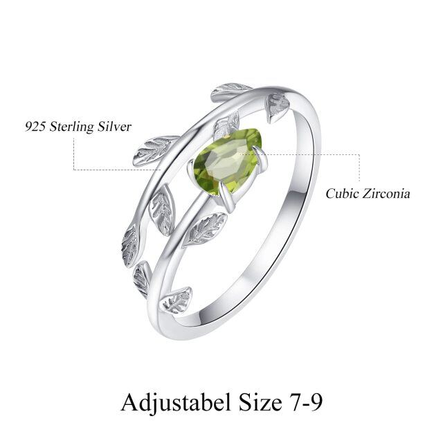 Bague ouverte en argent sterling avec pierre de naissance d'août et feuilles en oxyde de zirconium cubique-4