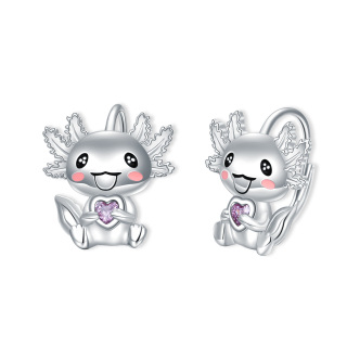 Sterling Silver Cubic Zirconia Axolotl Lever-back Earrings-3