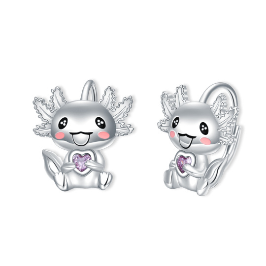 Sterling Silver Cubic Zirconia Axolotl Lever-back Earrings