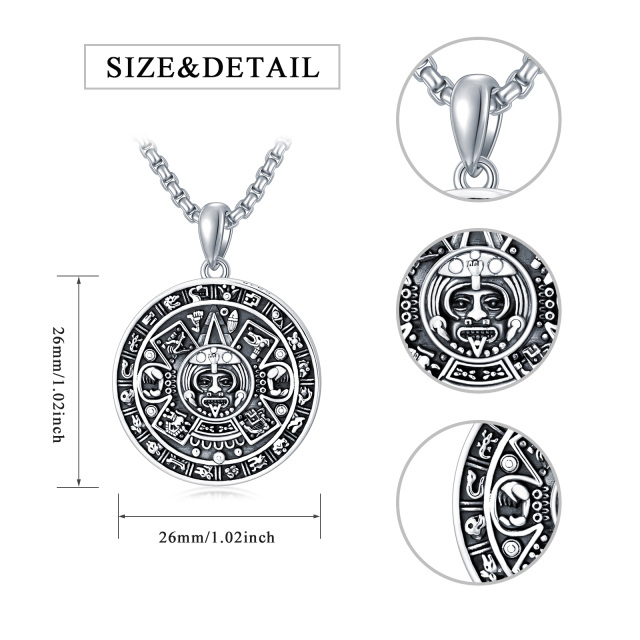 Collana con ciondolo calendario azteco in argento sterling per uomo-5